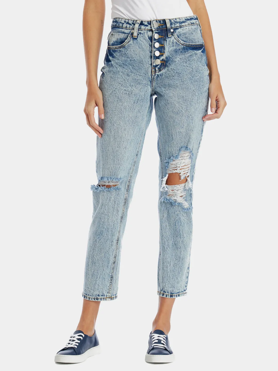 High Rise Mom Destructed Jeans