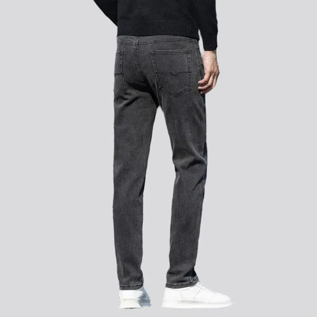 High-waist dark men's grey jeans