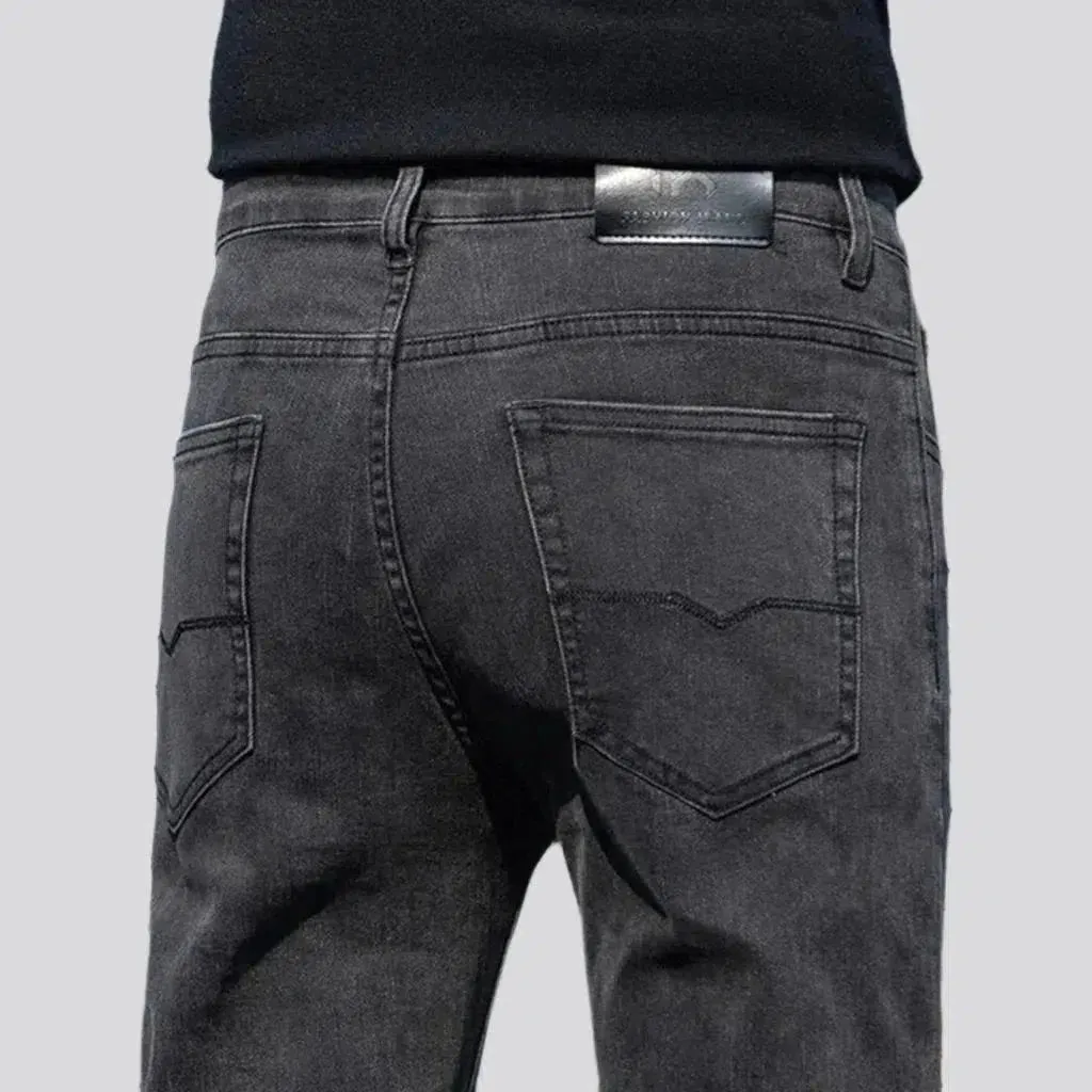 High-waist dark men's grey jeans