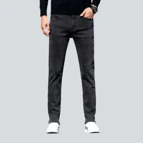 High-waist dark men's grey jeans