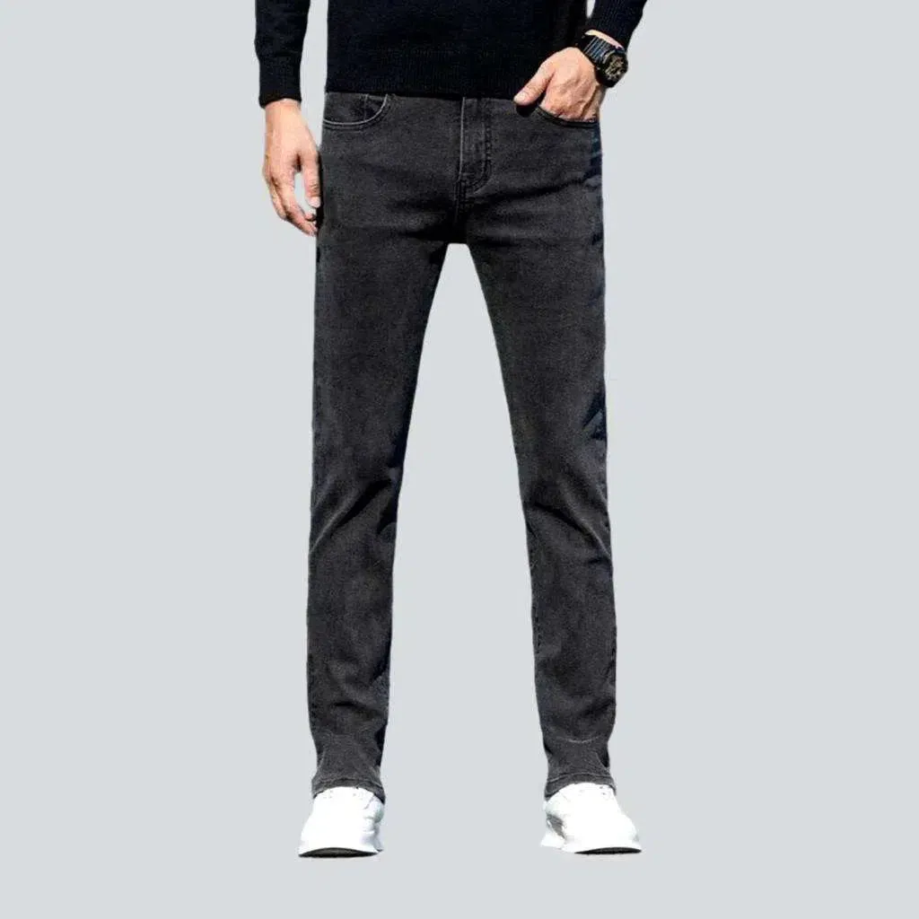 High-waist dark men's grey jeans