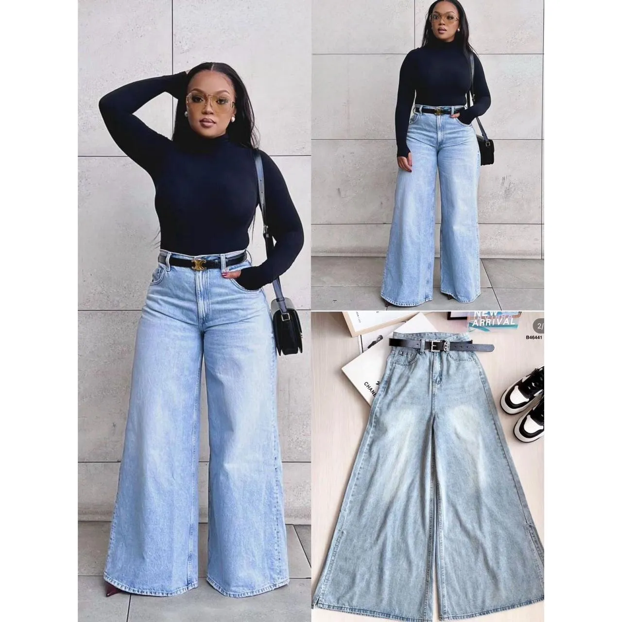 High Waist Relaxed Fit Cargo Denim Jeans