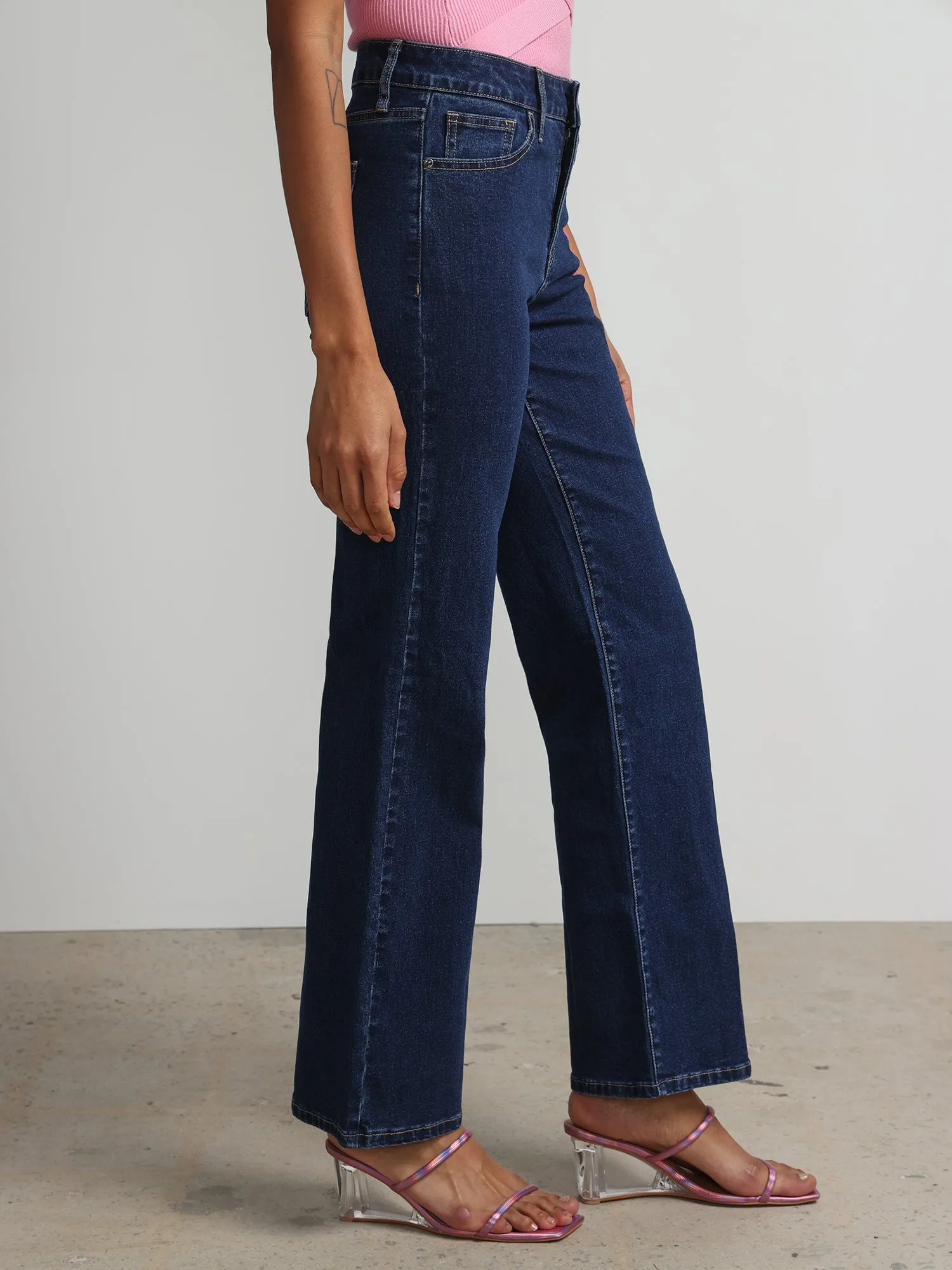 High-Waisted Side-Stripe Flare Jeans