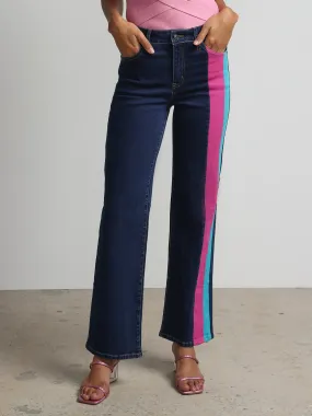 High-Waisted Side-Stripe Flare Jeans