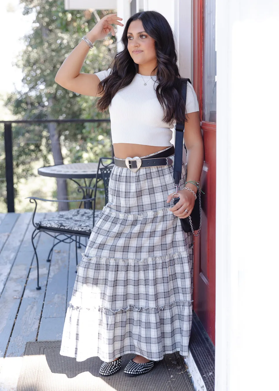 Hipster Plaid Tiered Maxi Skirt