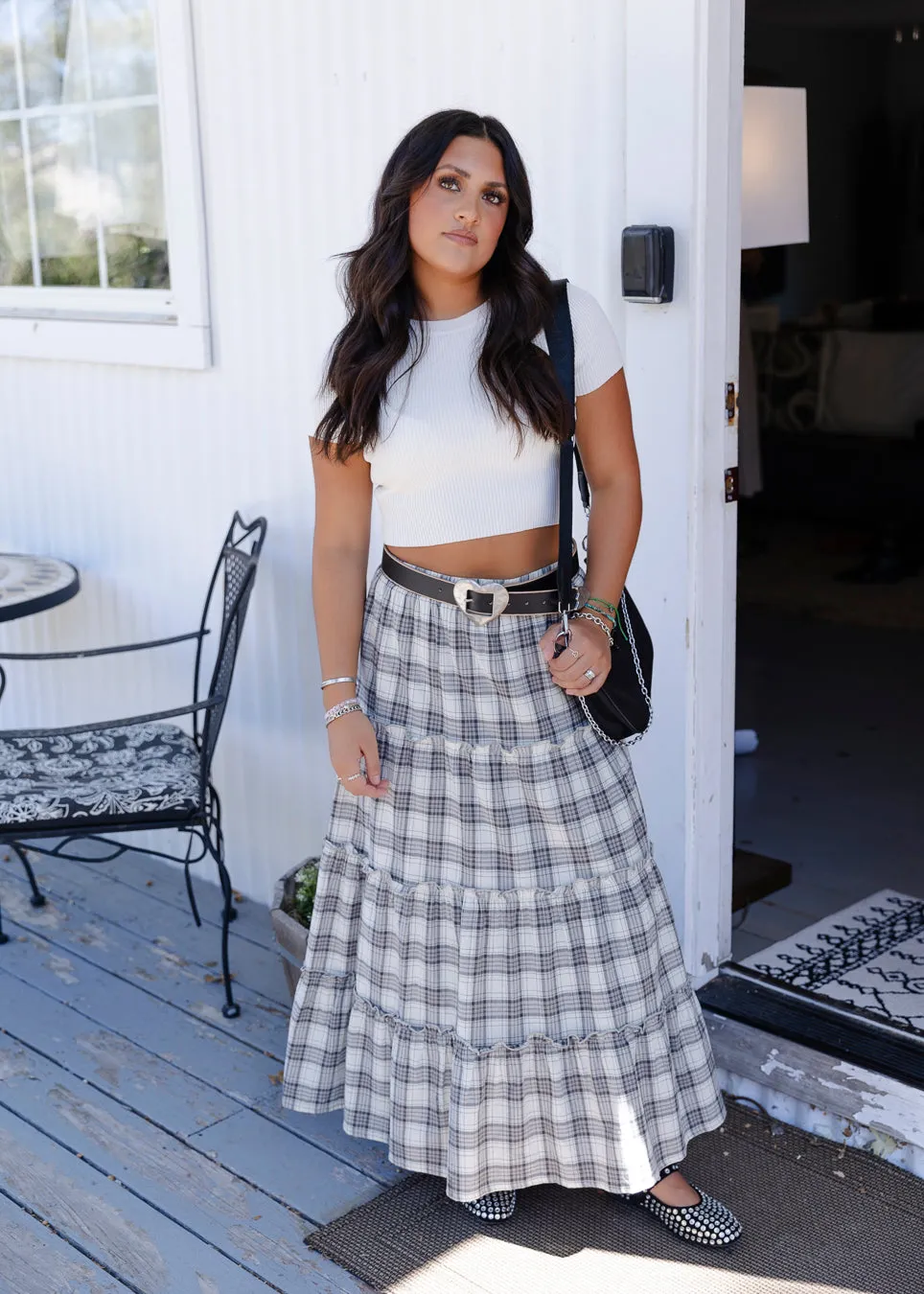 Hipster Plaid Tiered Maxi Skirt