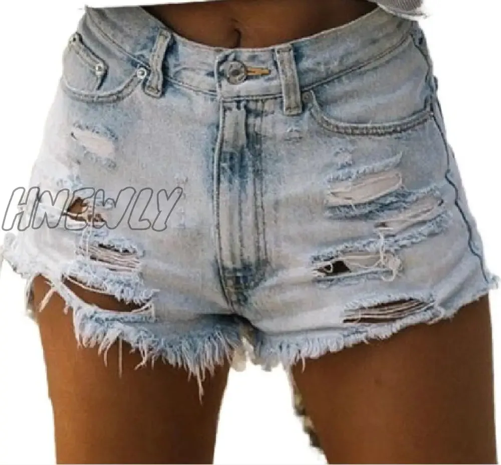 Hnewly Fashion Womens Pocket Short Jeans Buttons Hole Zipper High Waist Denim Shorts Female Summer Casual Solid Color Pants Streetwear