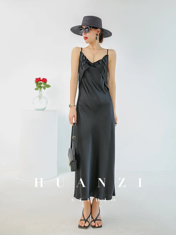 Huanzi satin French high-end slip long dress - Chine