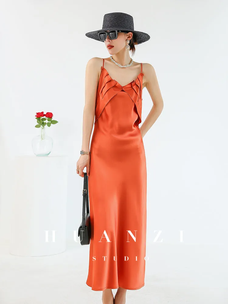 Huanzi satin French high-end slip long dress - Chine