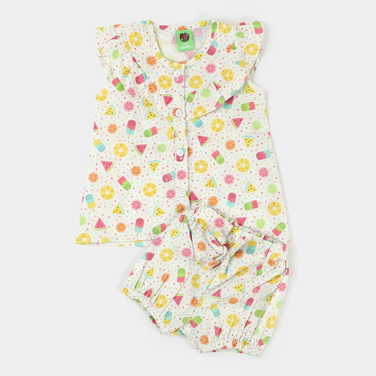 Infant Girls Woven Suit Ice Cream - White