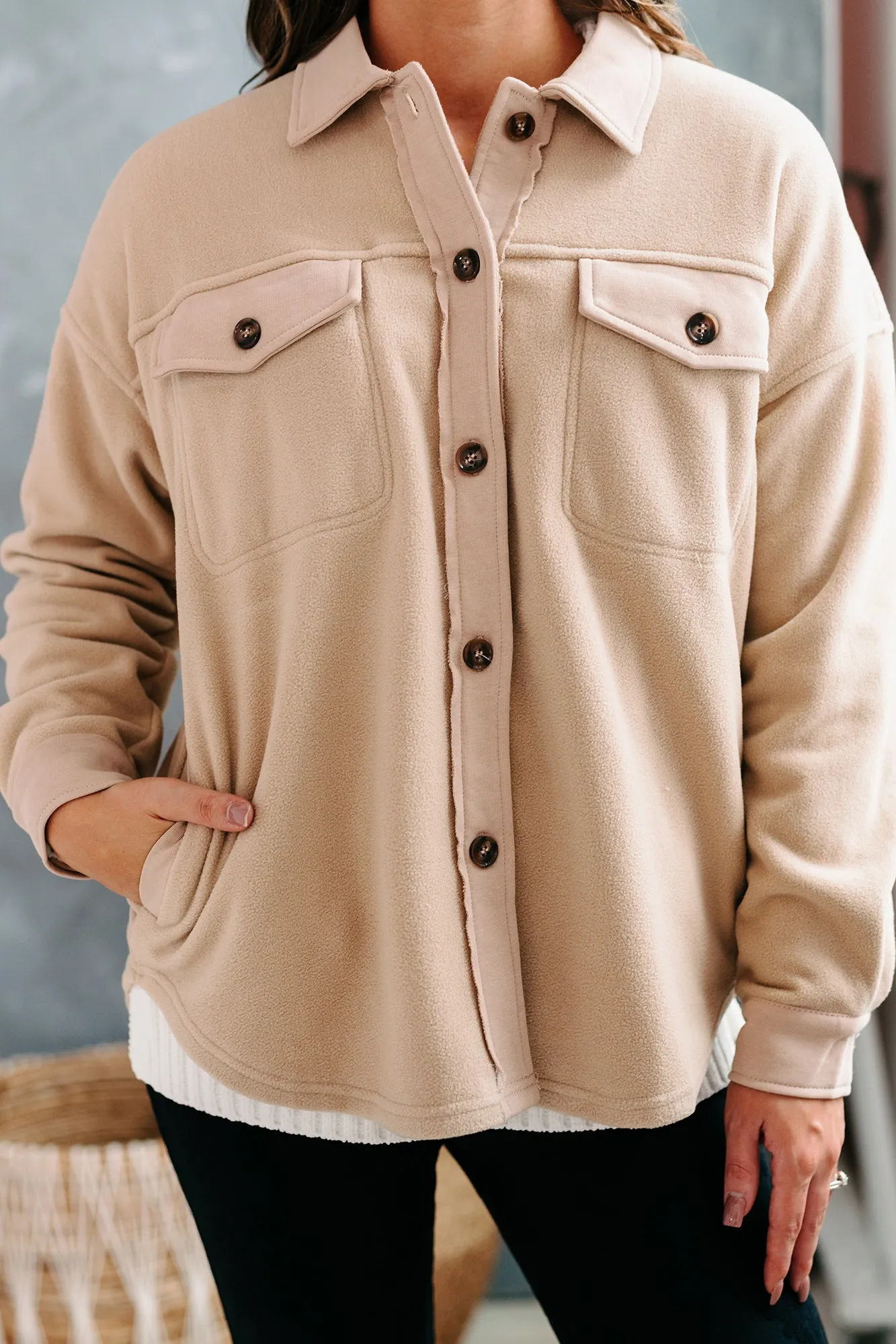 Inner Hope Brushed Fleece Shacket (Taupe)