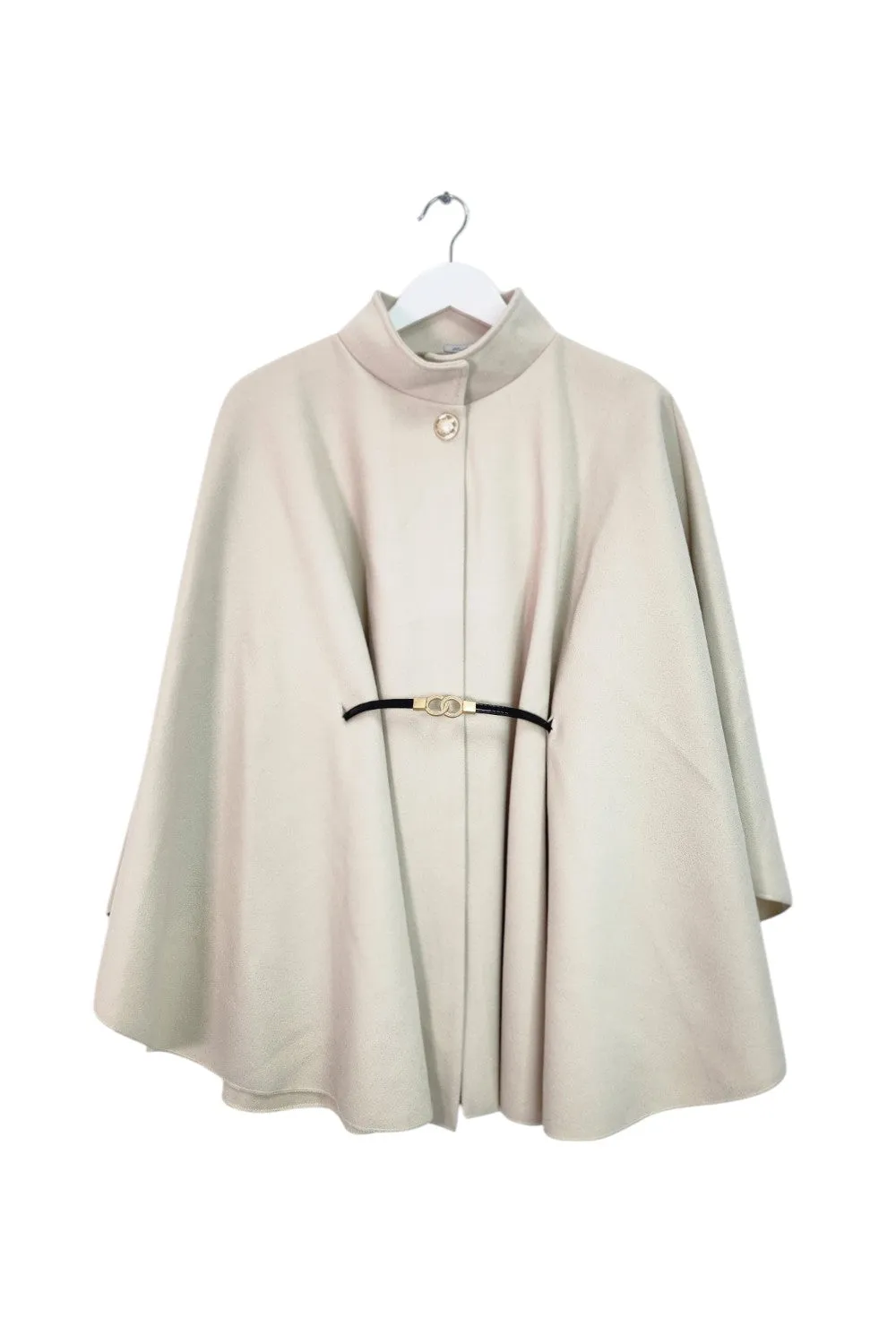 Italian CC Belted Heigh Neck Button Cape Coat