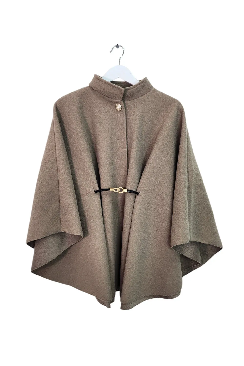 Italian CC Belted Heigh Neck Button Cape Coat