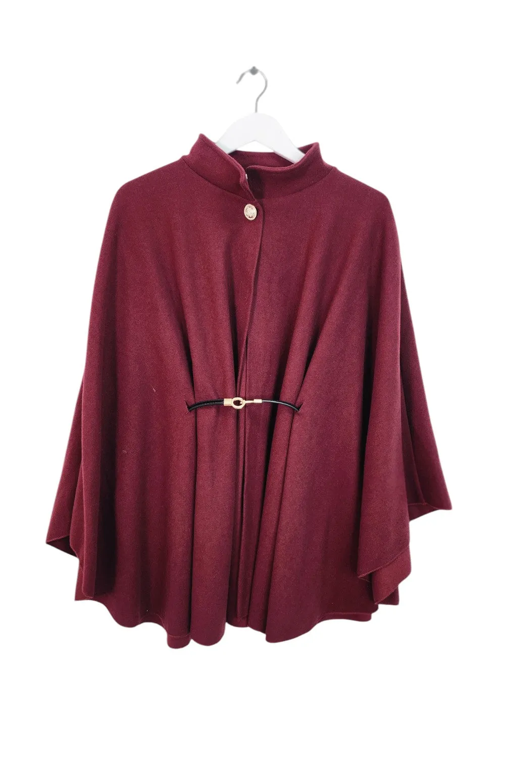 Italian CC Belted Heigh Neck Button Cape Coat