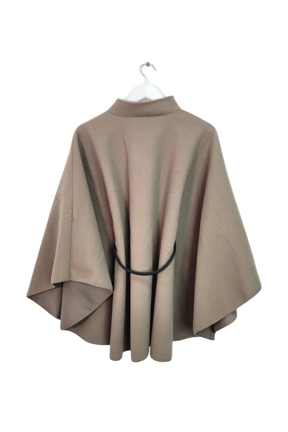 Italian CC Belted Heigh Neck Button Cape Coat