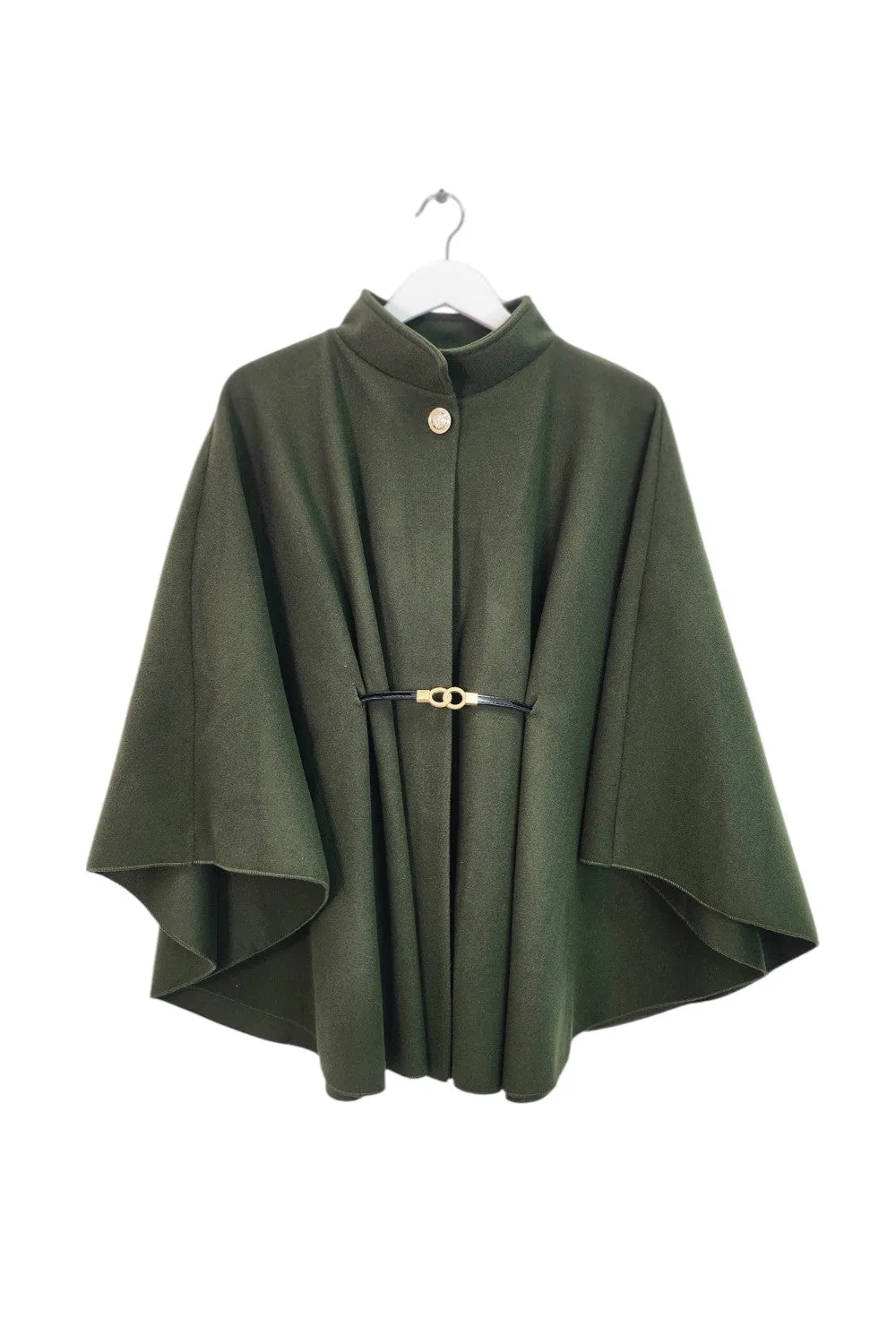 Italian CC Belted Heigh Neck Button Cape Coat