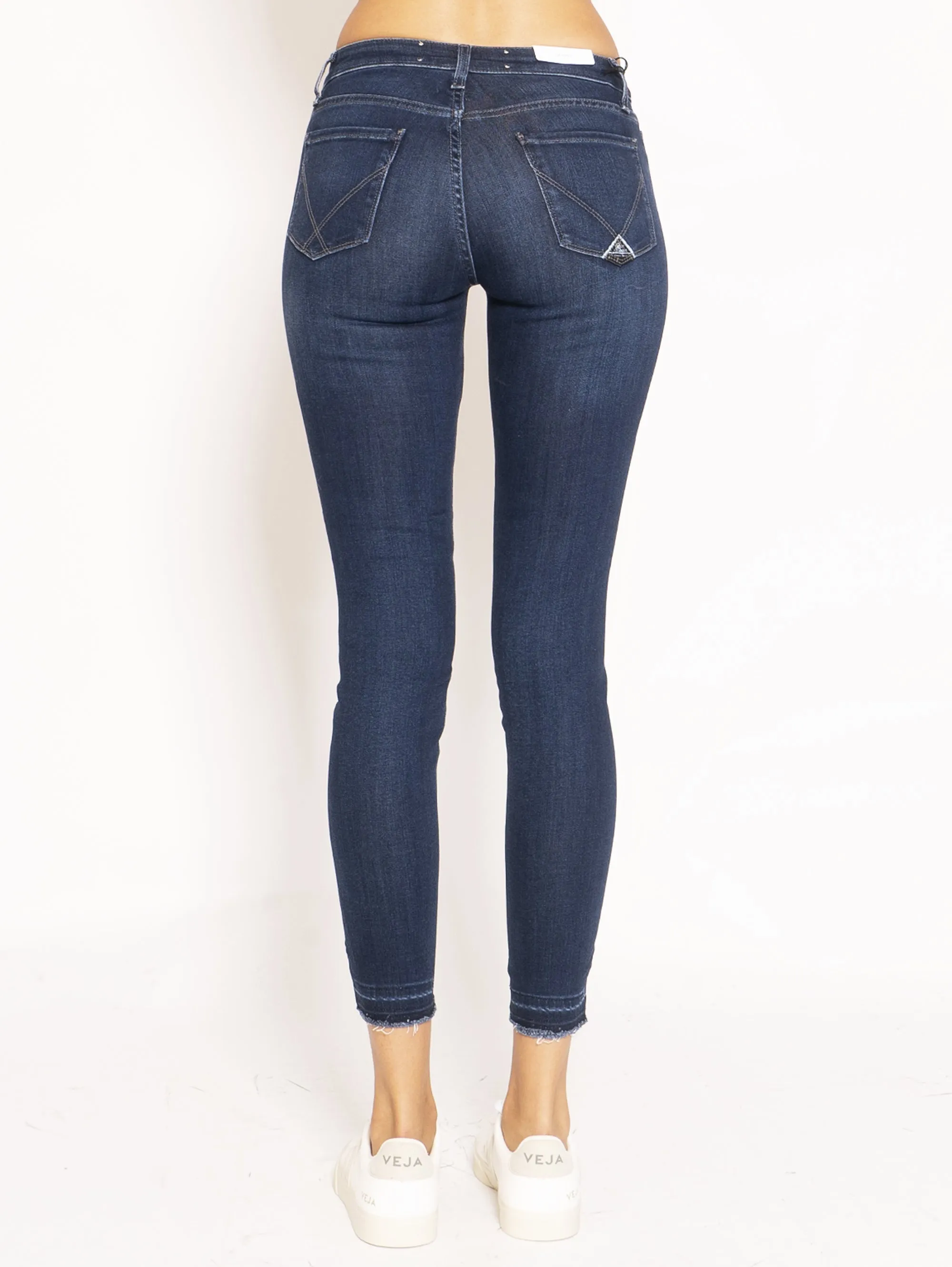 Jeans Elasticizzato con Orlo Sfrangiato - Blu