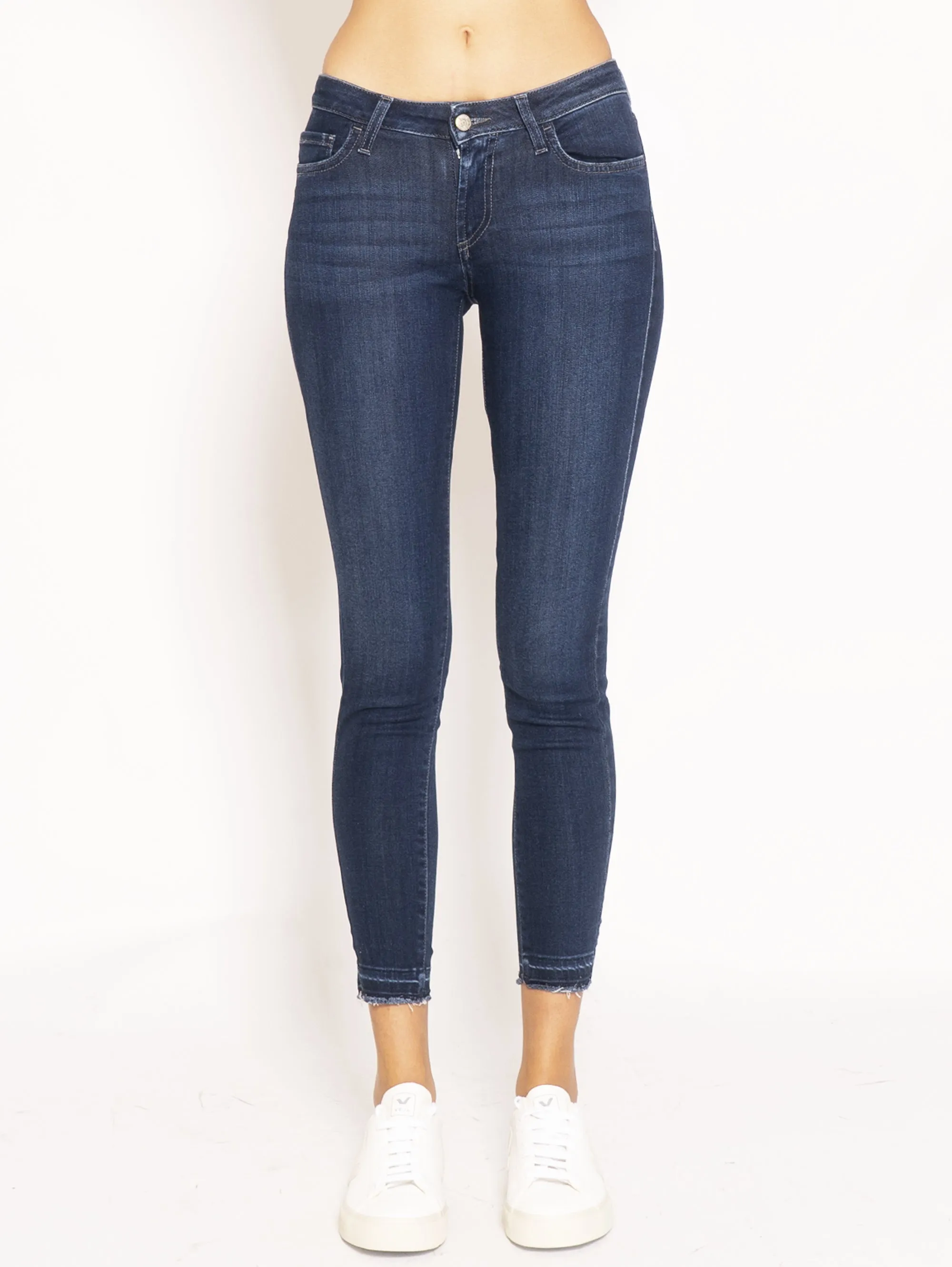 Jeans Elasticizzato con Orlo Sfrangiato - Blu