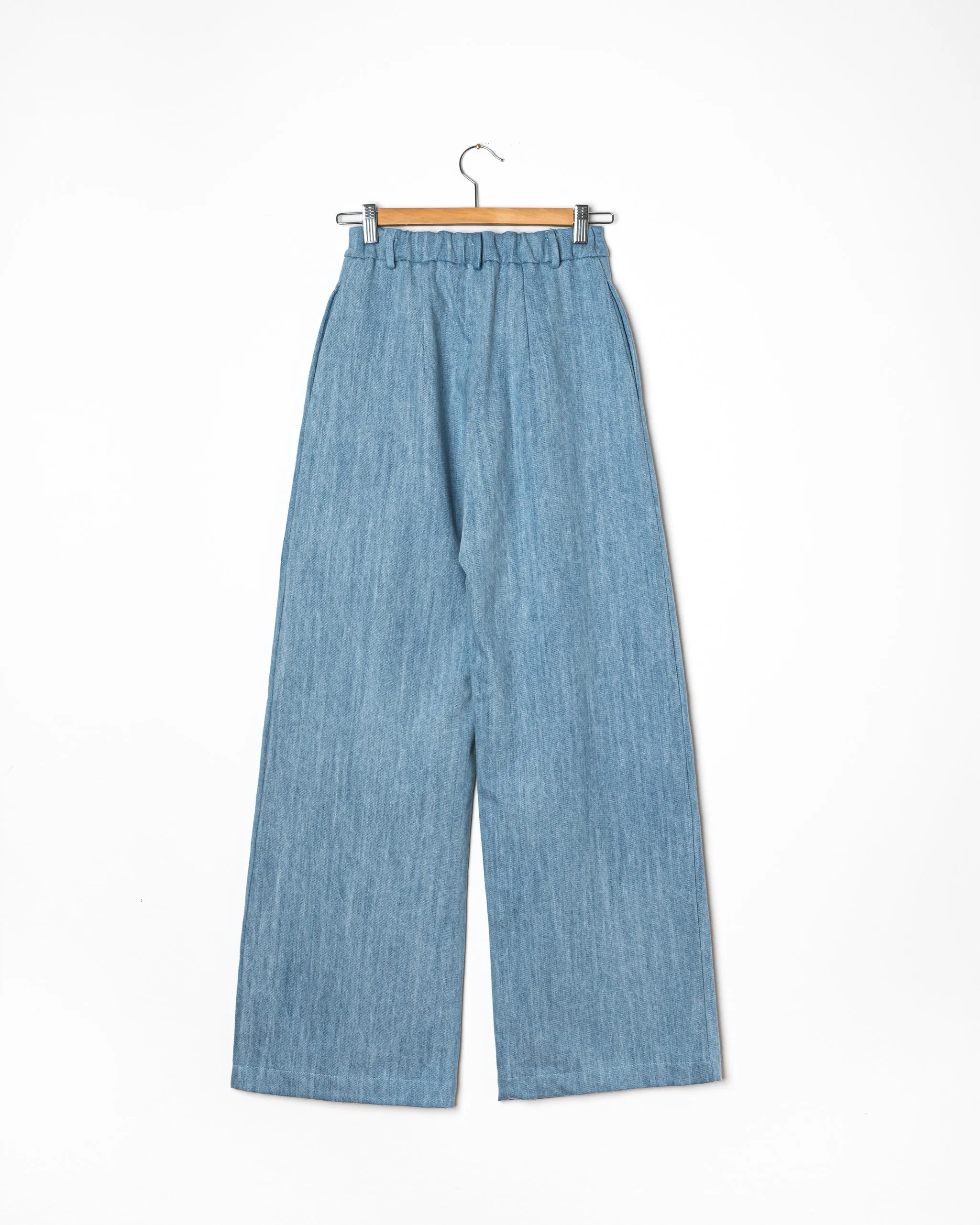 JEANS PANTAPALAZZO<br> denim di cotone blu chiaro