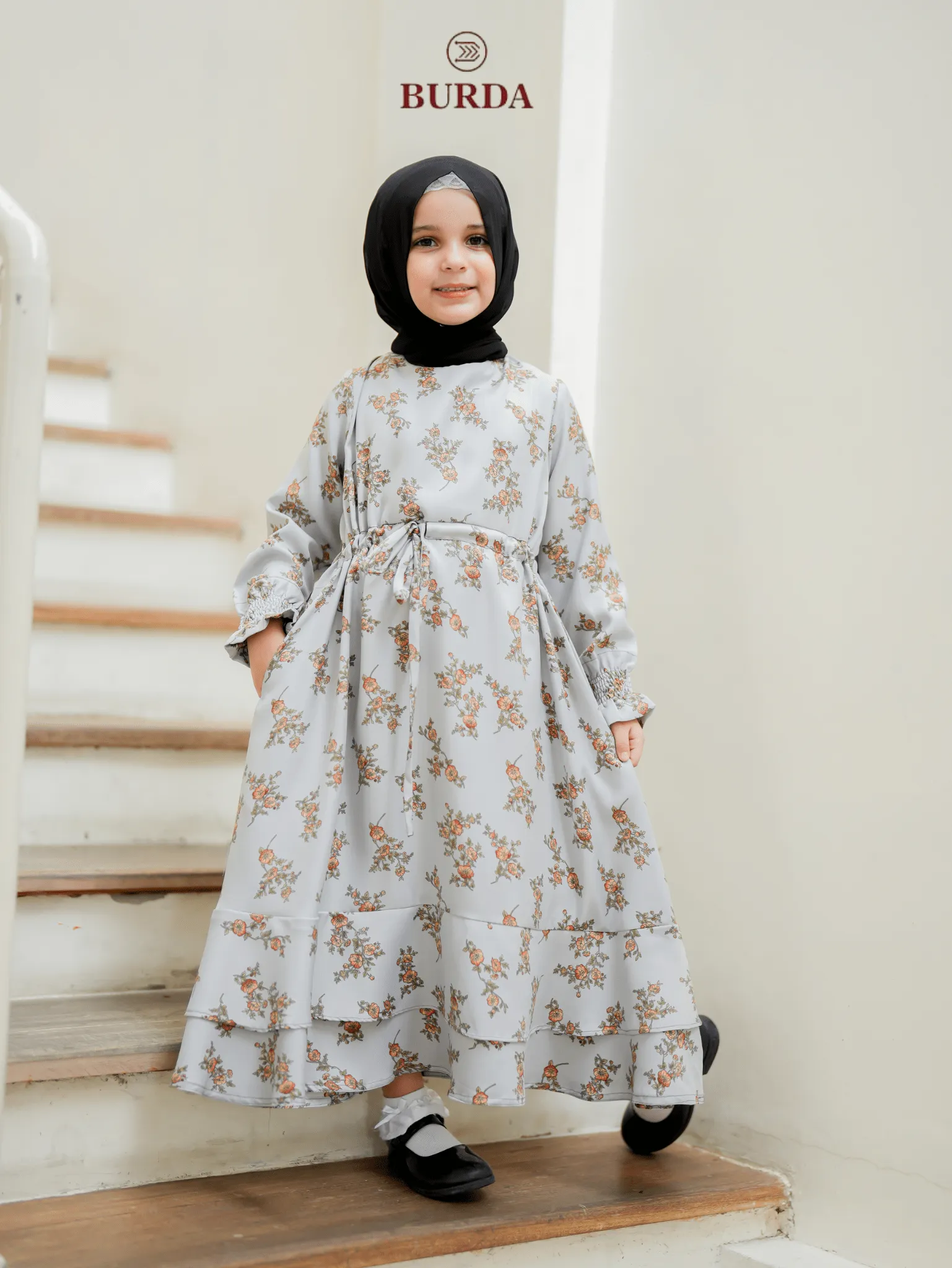 Kid's Gray Floral Dress