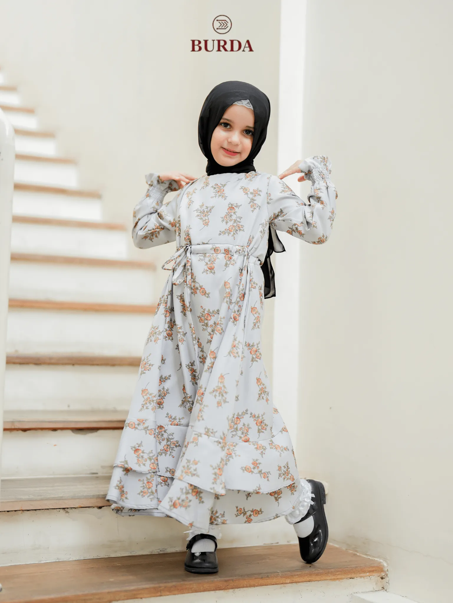 Kid's Gray Floral Dress