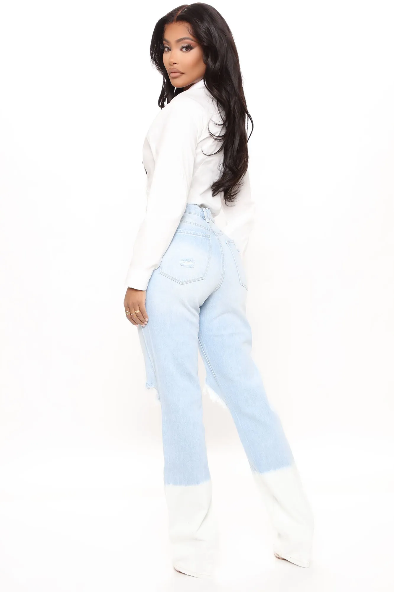 KittenAlarm - 90's Ombre High Rise Boyfriend Jeans - Light Blue Wash