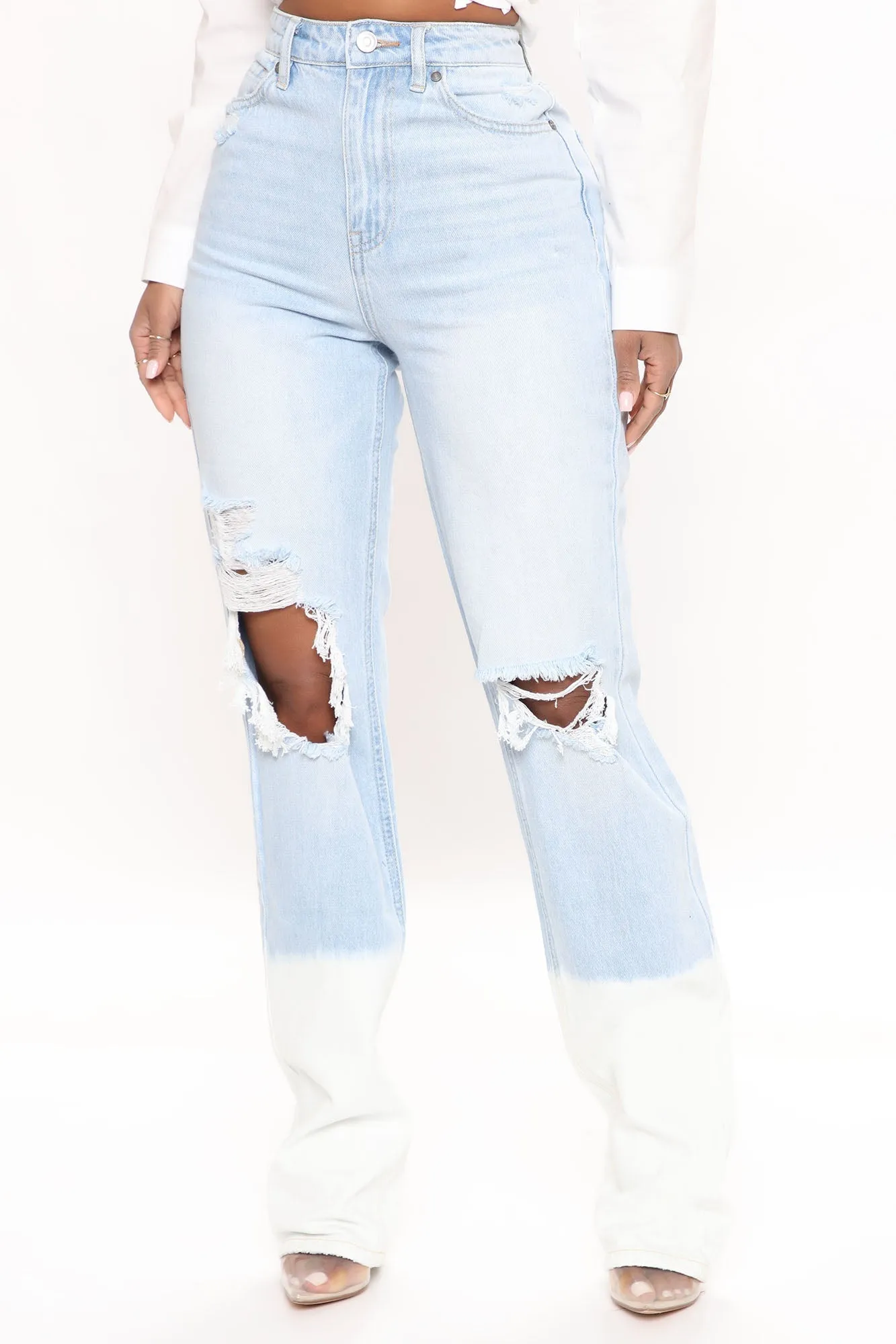 KittenAlarm - 90's Ombre High Rise Boyfriend Jeans - Light Blue Wash