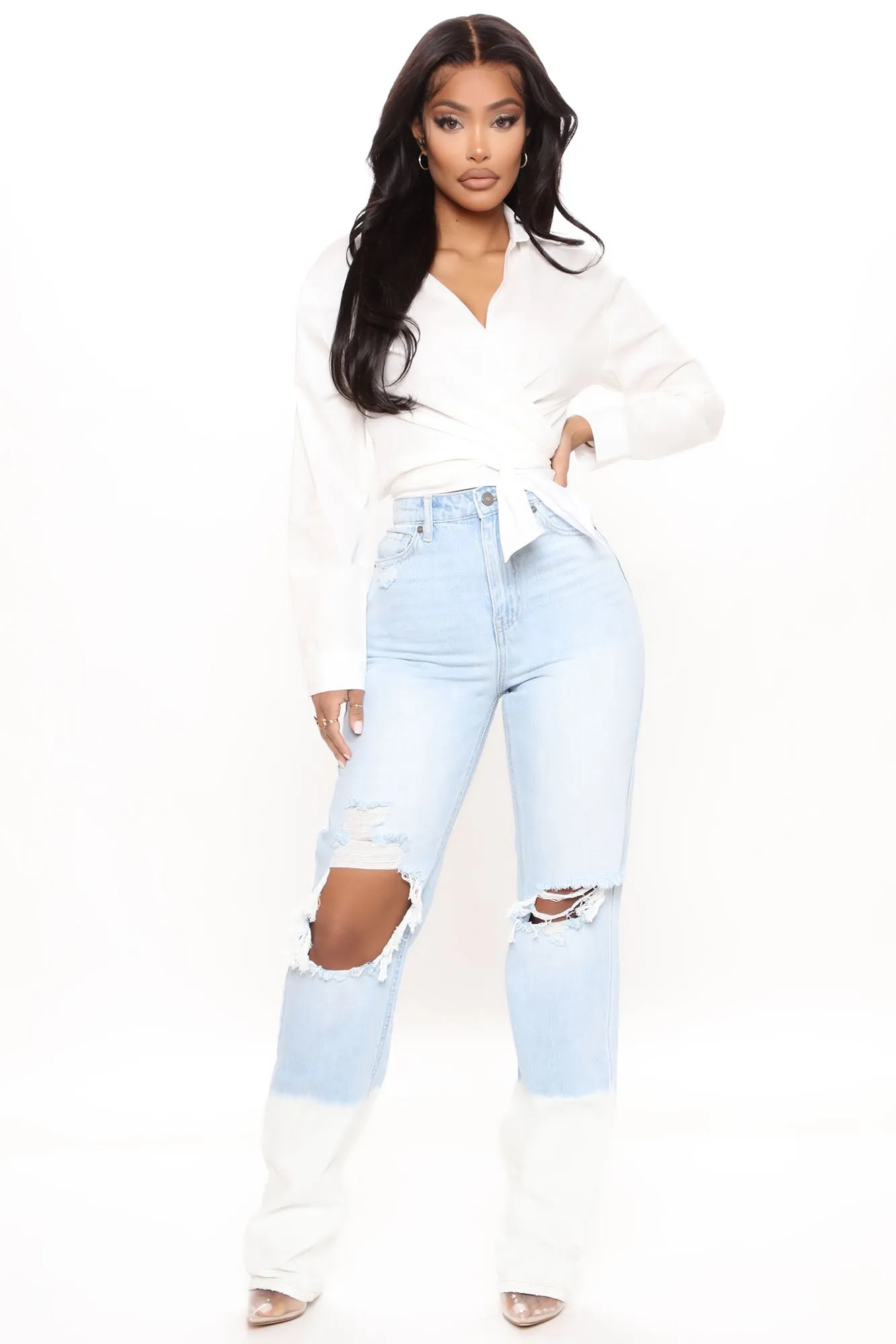 KittenAlarm - 90's Ombre High Rise Boyfriend Jeans - Light Blue Wash