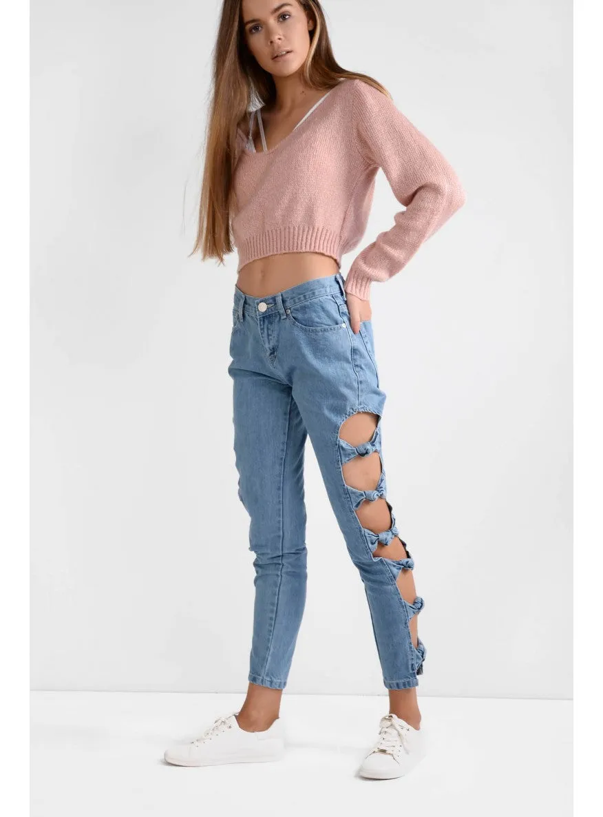 KNOT SIDE DENIM JEANS