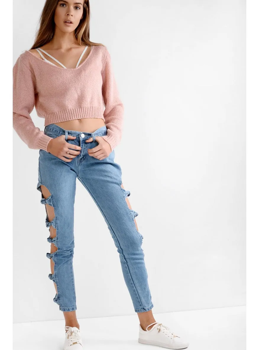 KNOT SIDE DENIM JEANS