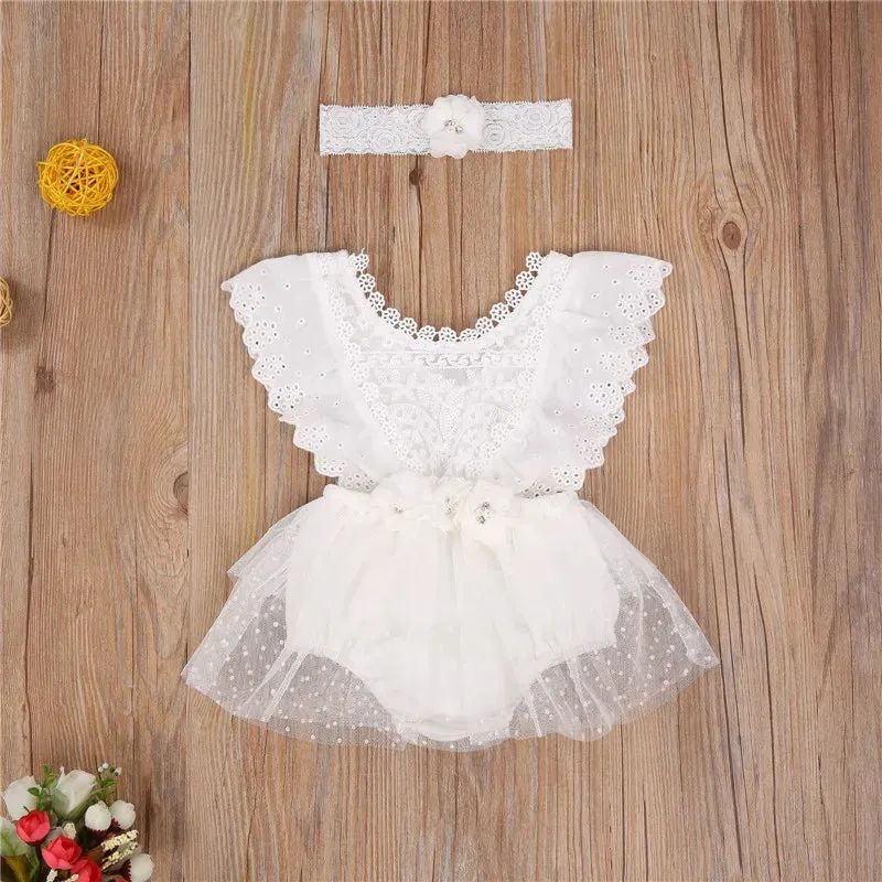 Lace Floral Romper Dress and Headband #10020039