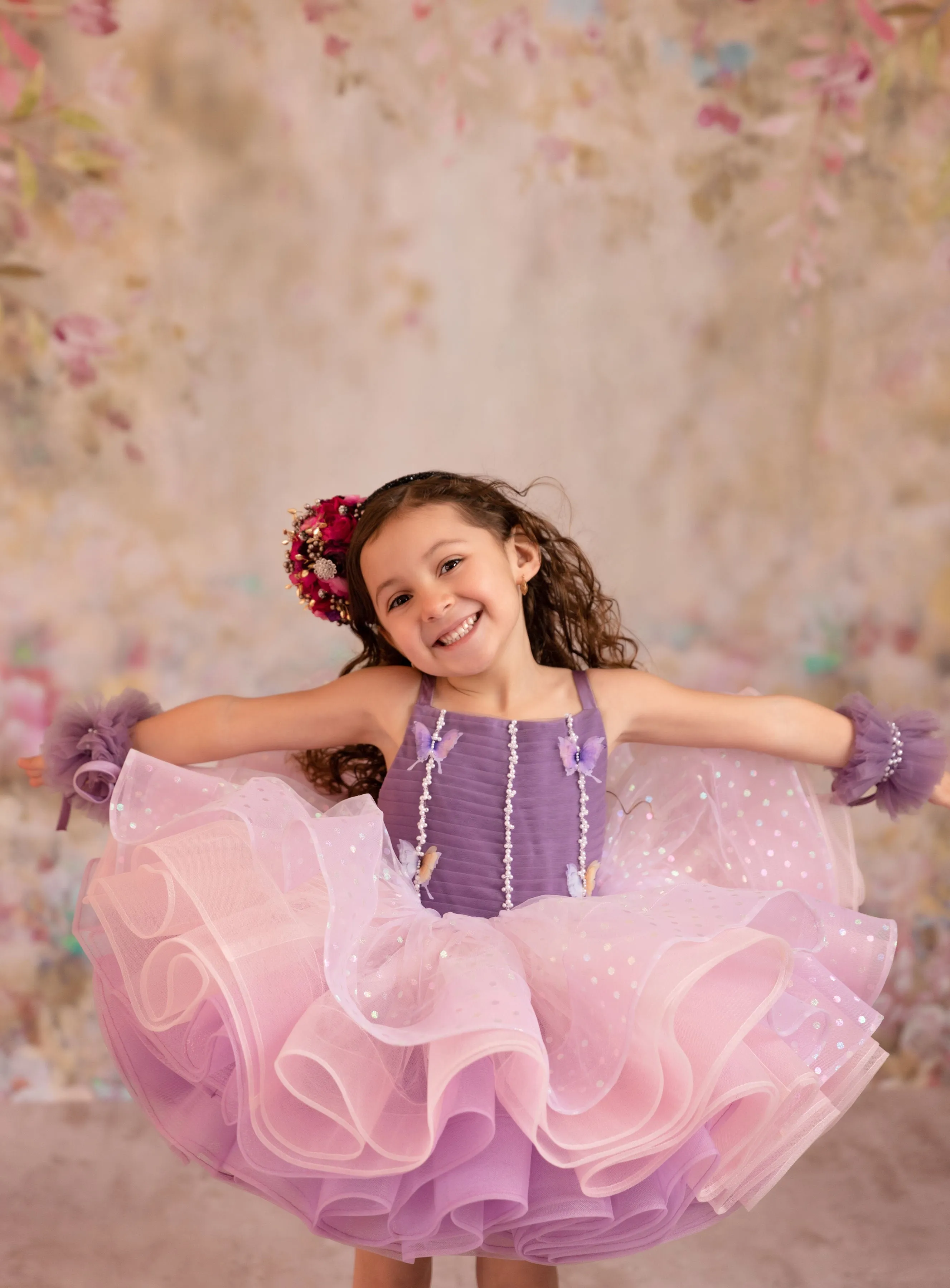 Lavender Butterfly Confetti - Petal  Length Dress (3 Year-Petite 5 Year)