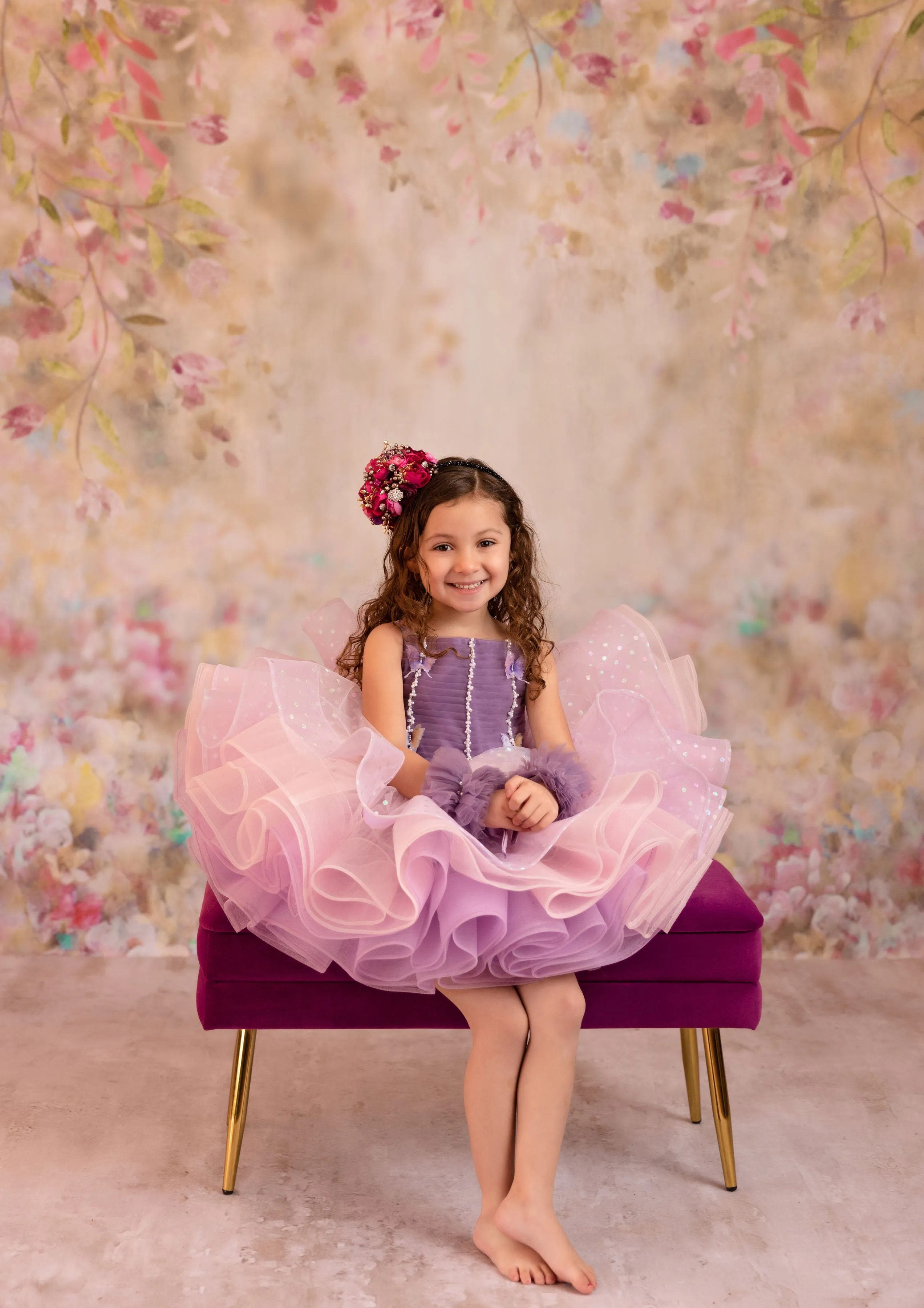 Lavender Butterfly Confetti - Petal  Length Dress (3 Year-Petite 5 Year)