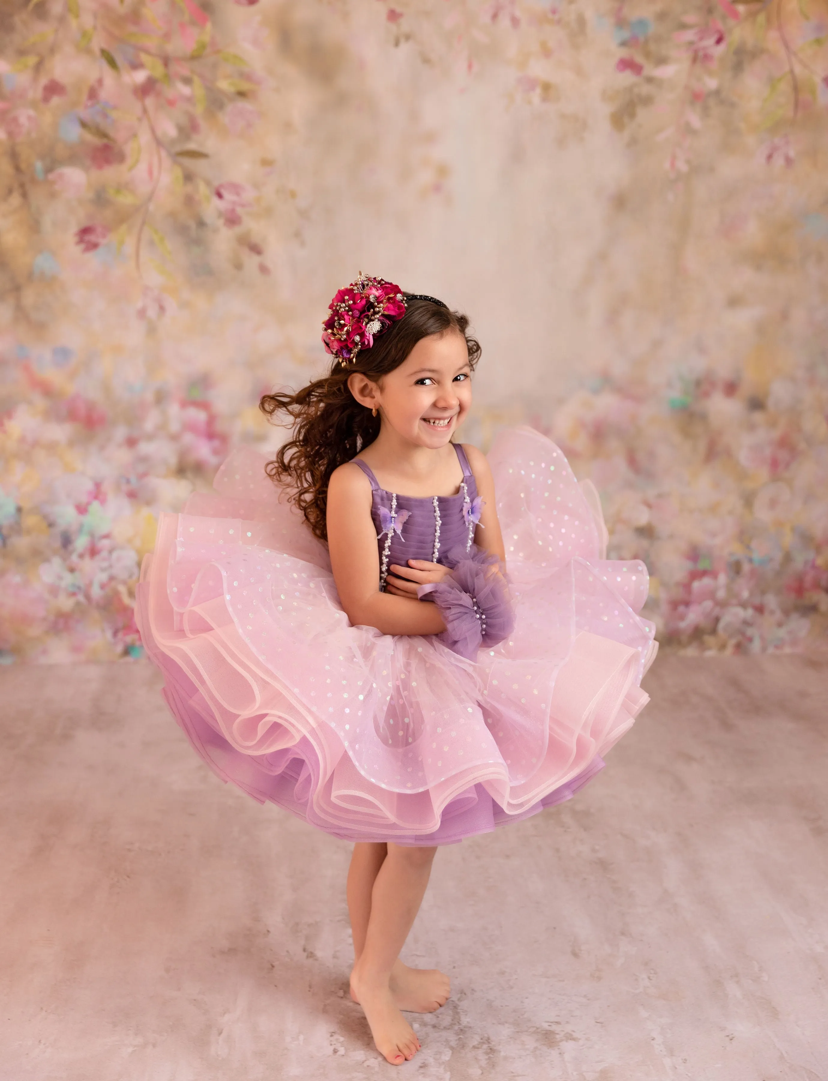 Lavender Butterfly Confetti - Petal  Length Dress (3 Year-Petite 5 Year)