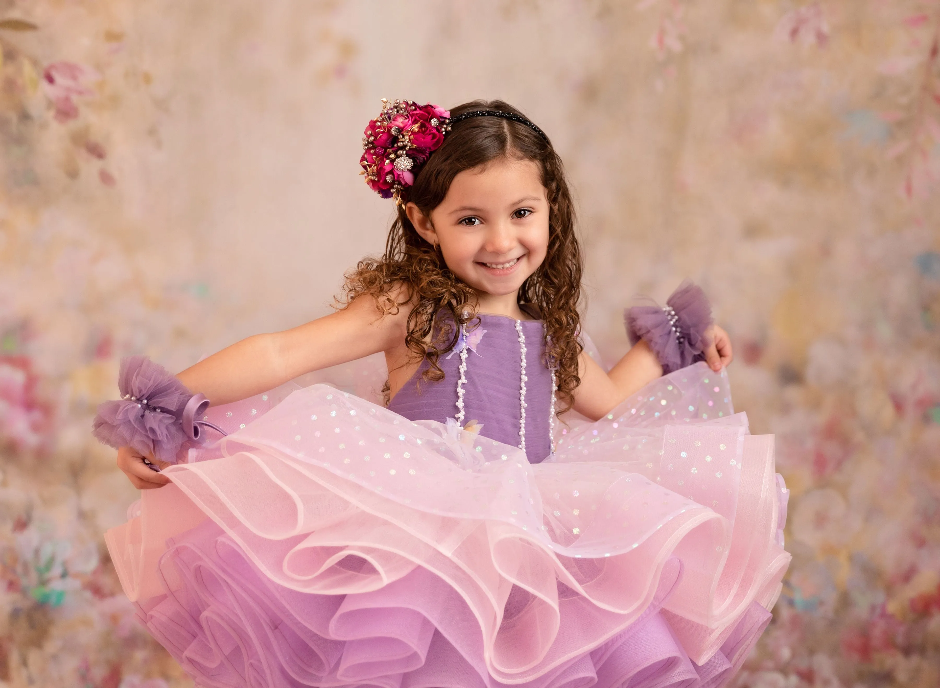 Lavender Butterfly Confetti - Petal  Length Dress (3 Year-Petite 5 Year)