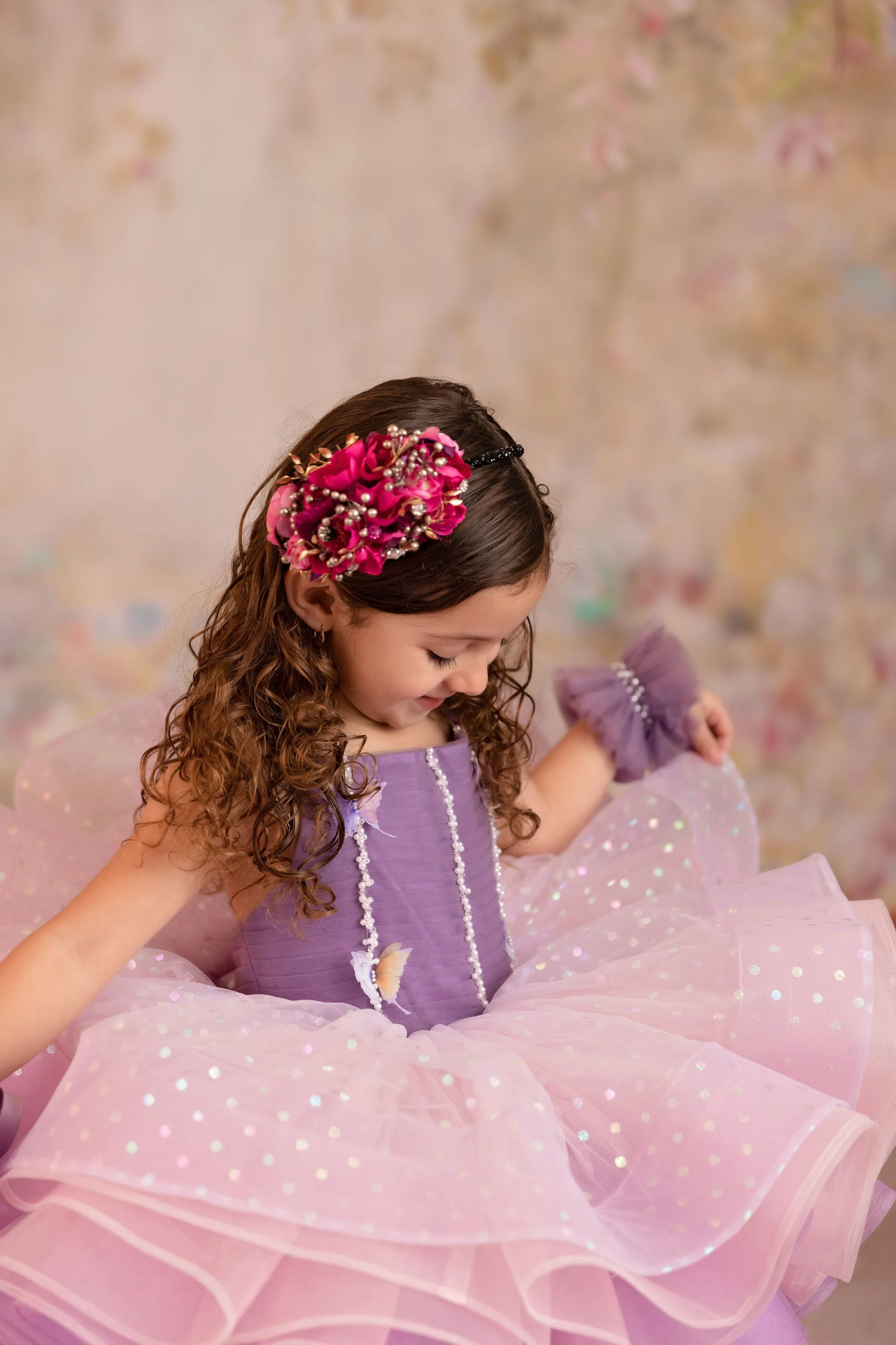 Lavender Butterfly Confetti - Petal  Length Dress (3 Year-Petite 5 Year)