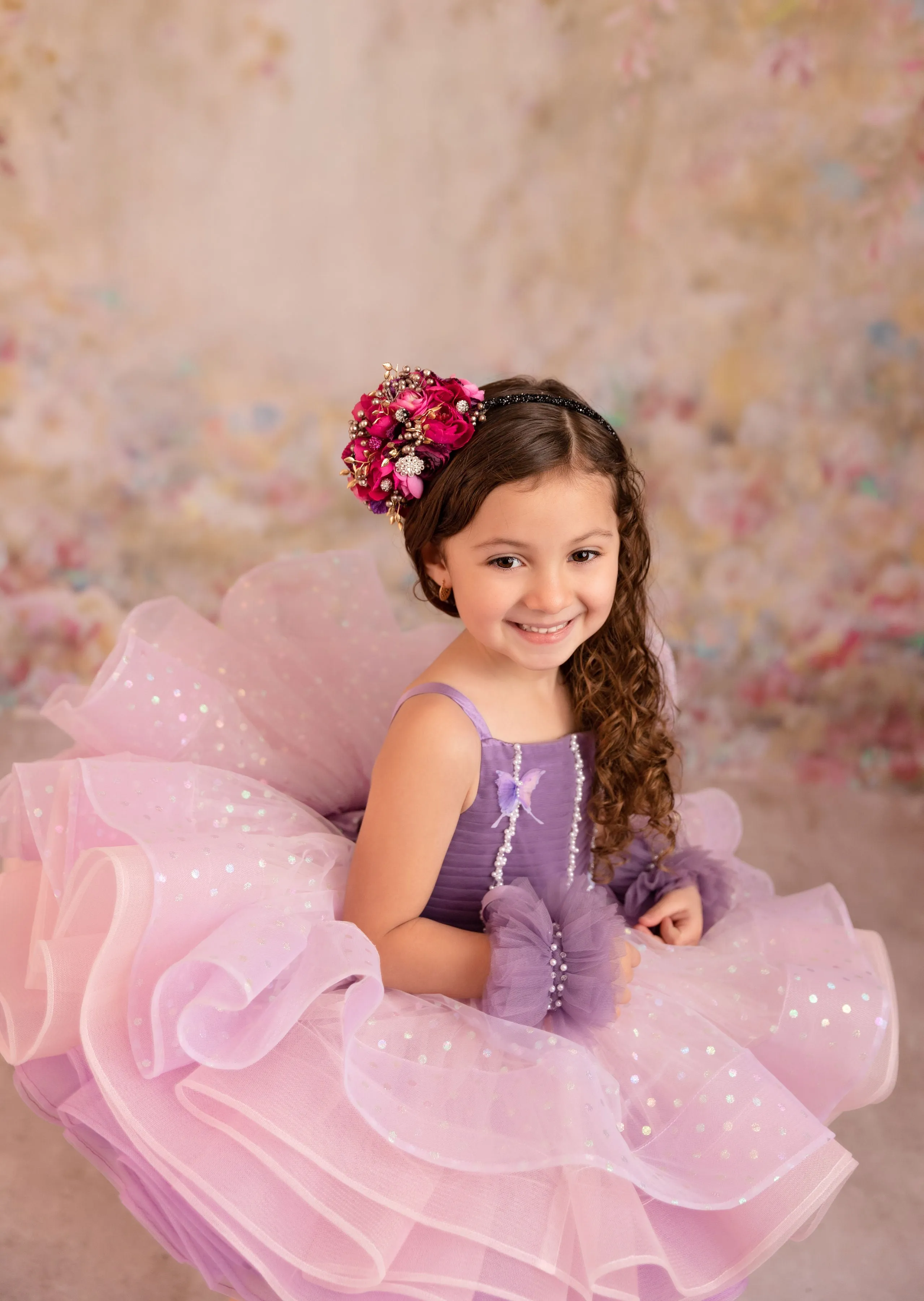 Lavender Butterfly Confetti - Petal  Length Dress (3 Year-Petite 5 Year)