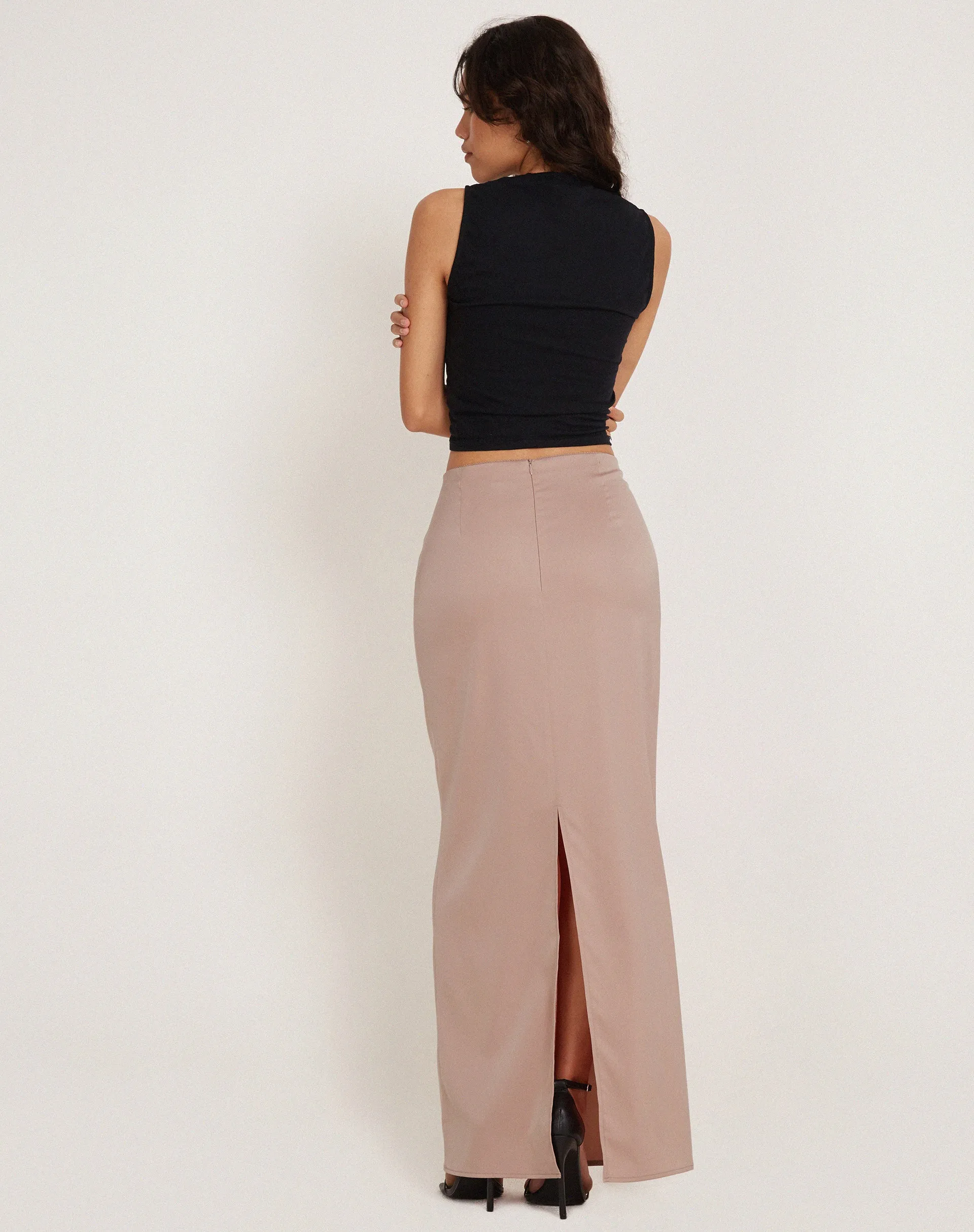 Layla Maxi Skirt in Satin Dusky Pink