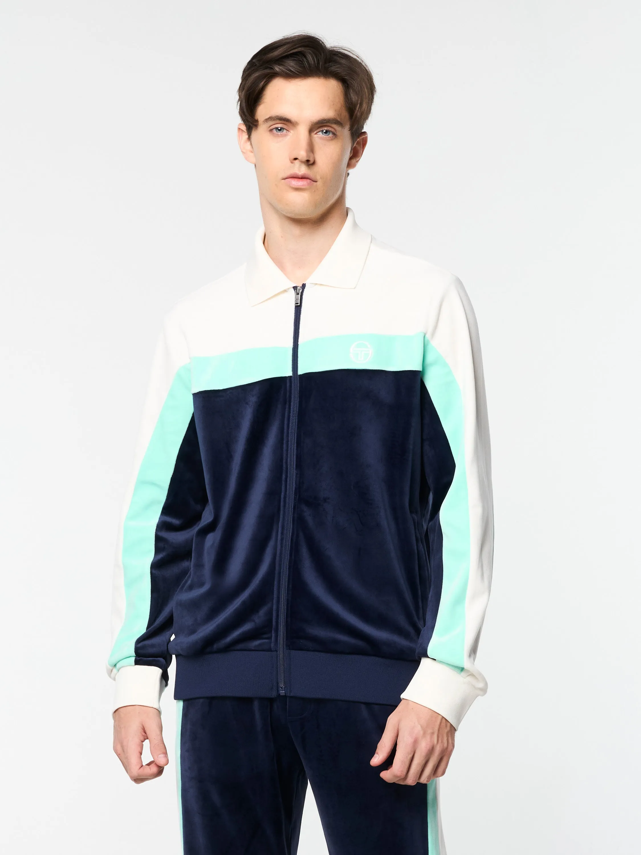 Lazaro Velour Track Jacket- Maritime Blue