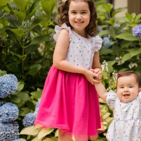 Little Girl's Polka Dot Cotton Dress with Tulle Skirt