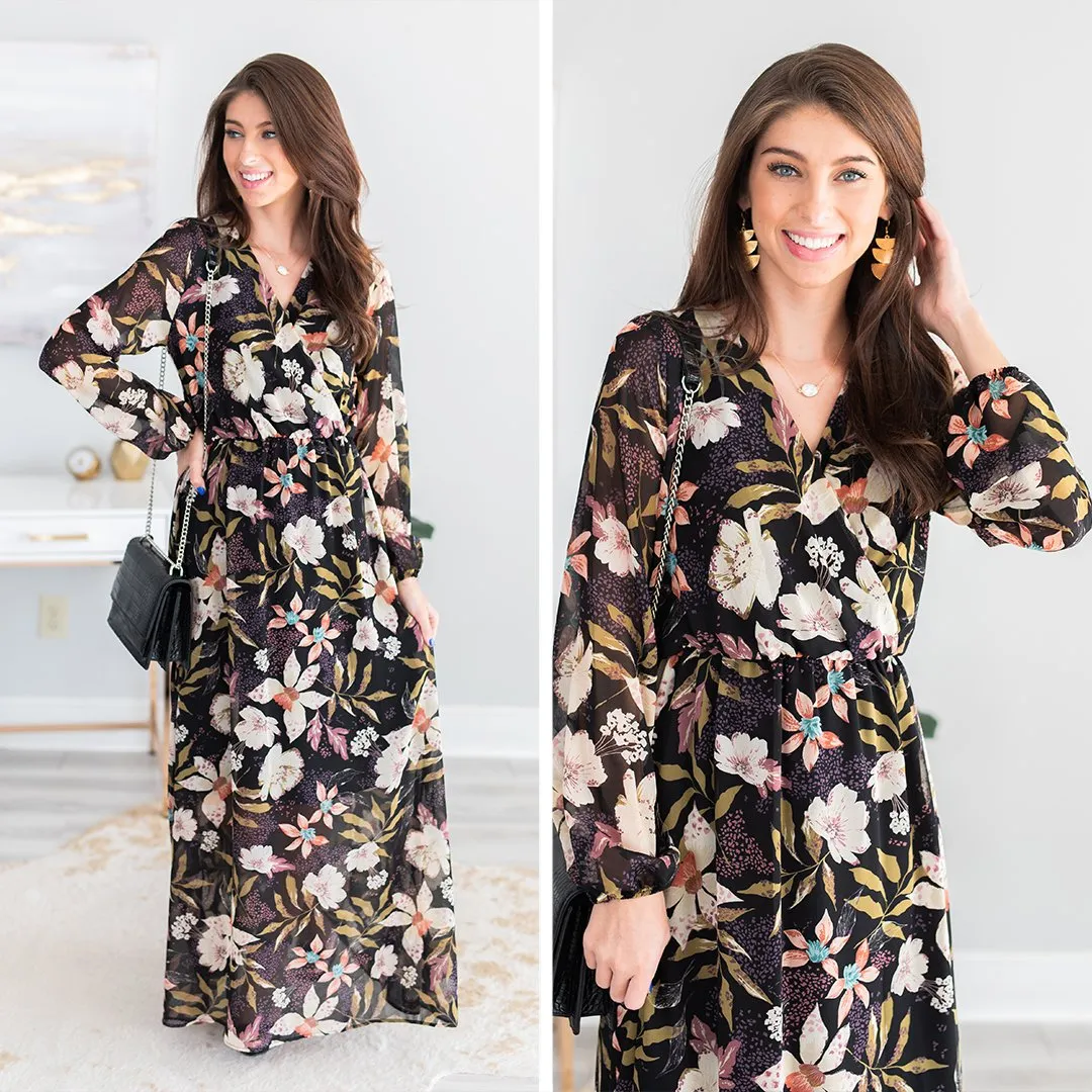 Looking For Fun Black Floral Maxi Dress