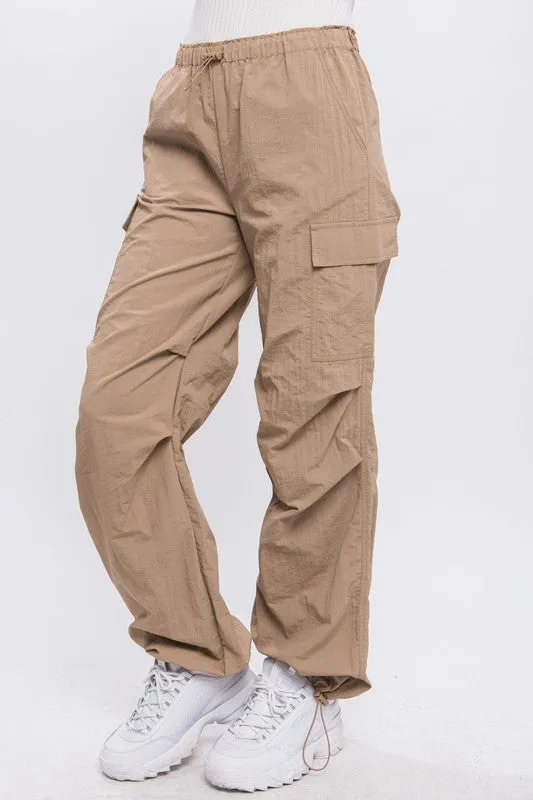 Loose Fit Khaki Parachute Cargo Pants