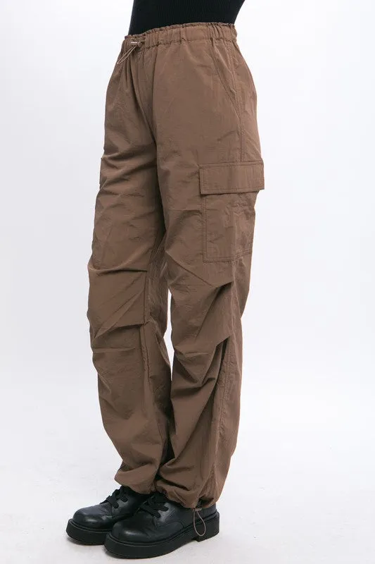 Loose Fit Khaki Parachute Cargo Pants