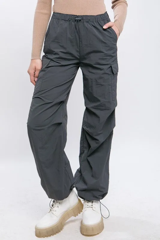 Loose Fit Khaki Parachute Cargo Pants