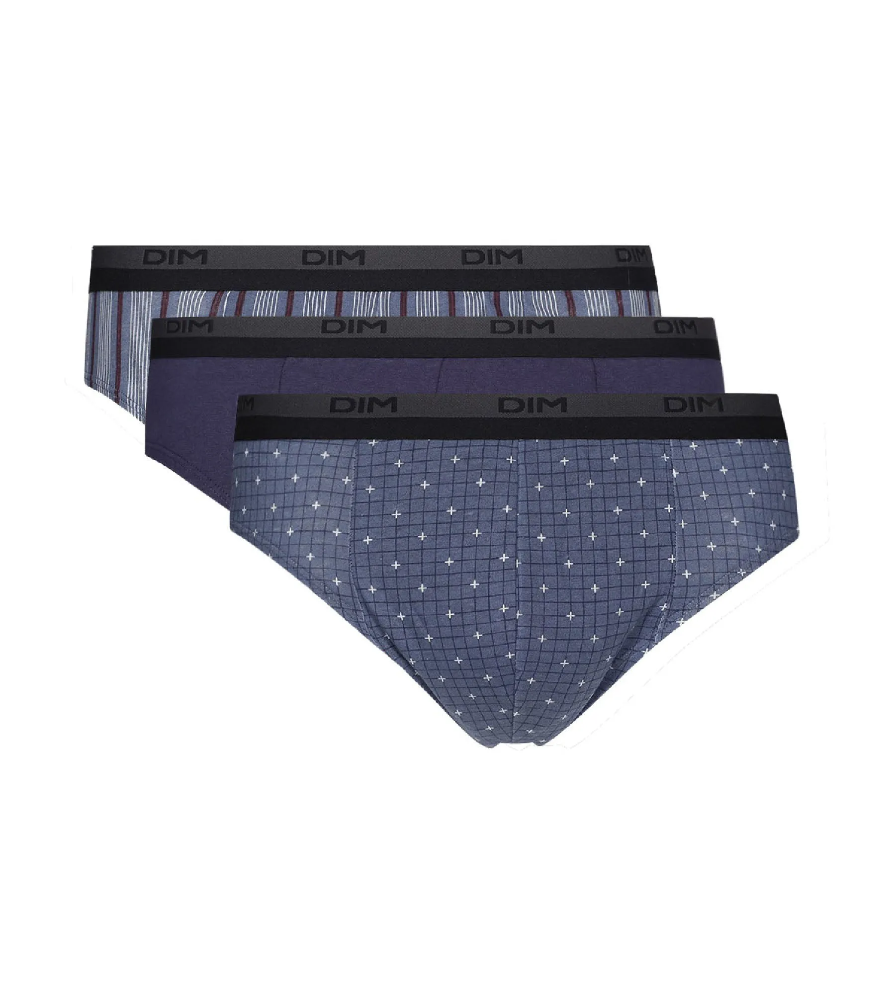 Lot de 3 slip homme en coton à imprimés croix Bleu Dim Coton Print