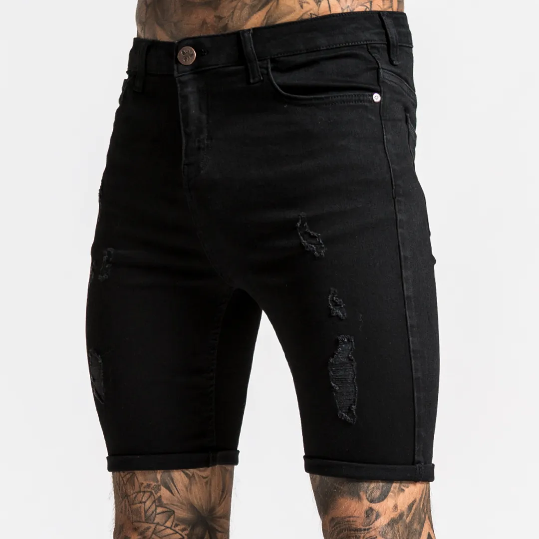 Luca Skinny Stretch Short - Distressed Jet Black