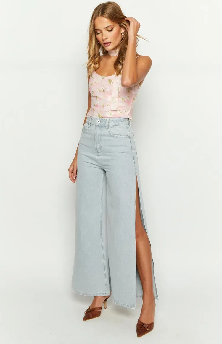 Marelle Light Denim Wide Leg Side Split Jeans