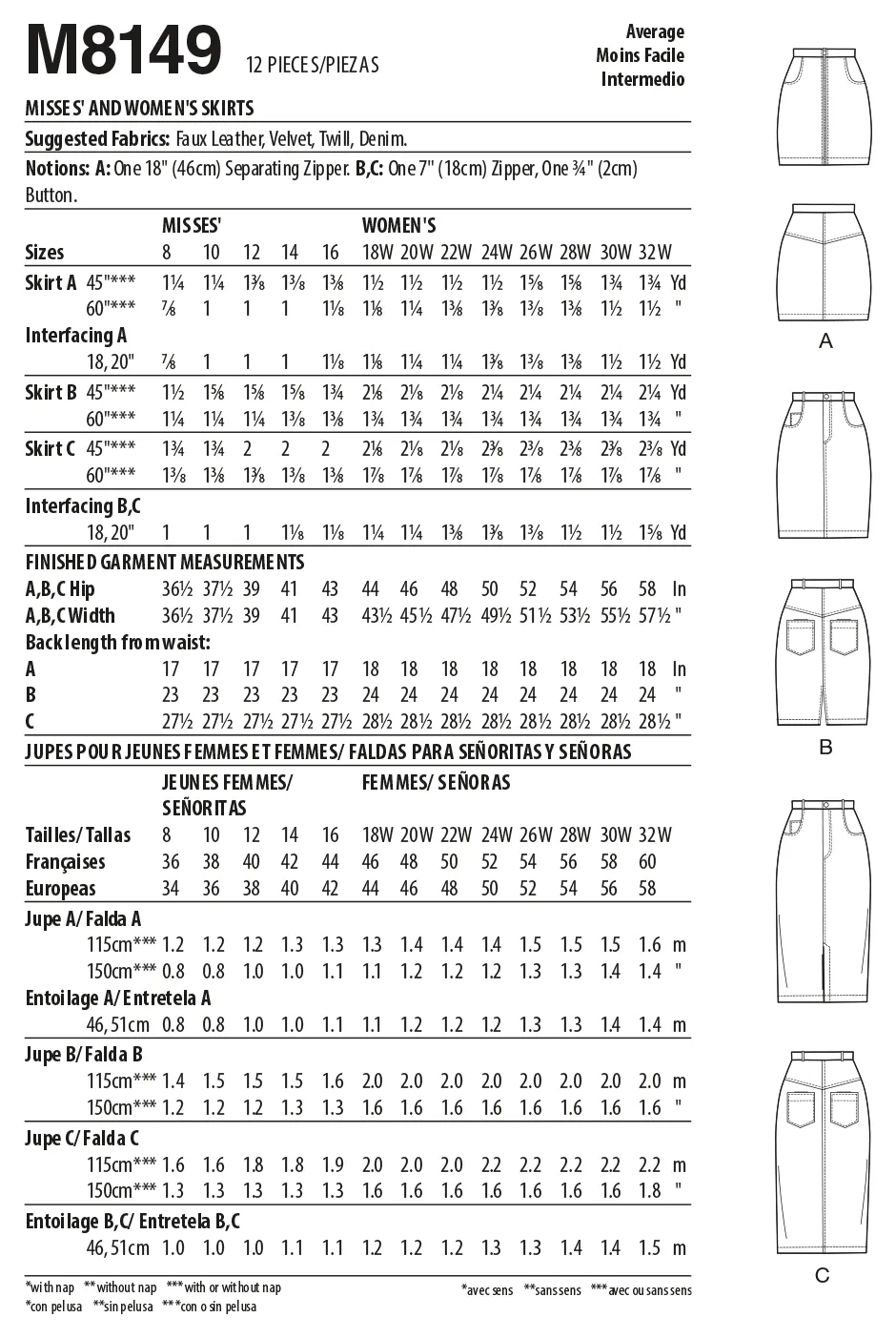 McCall's Pattern M8149 Misses' & Women's Skirts