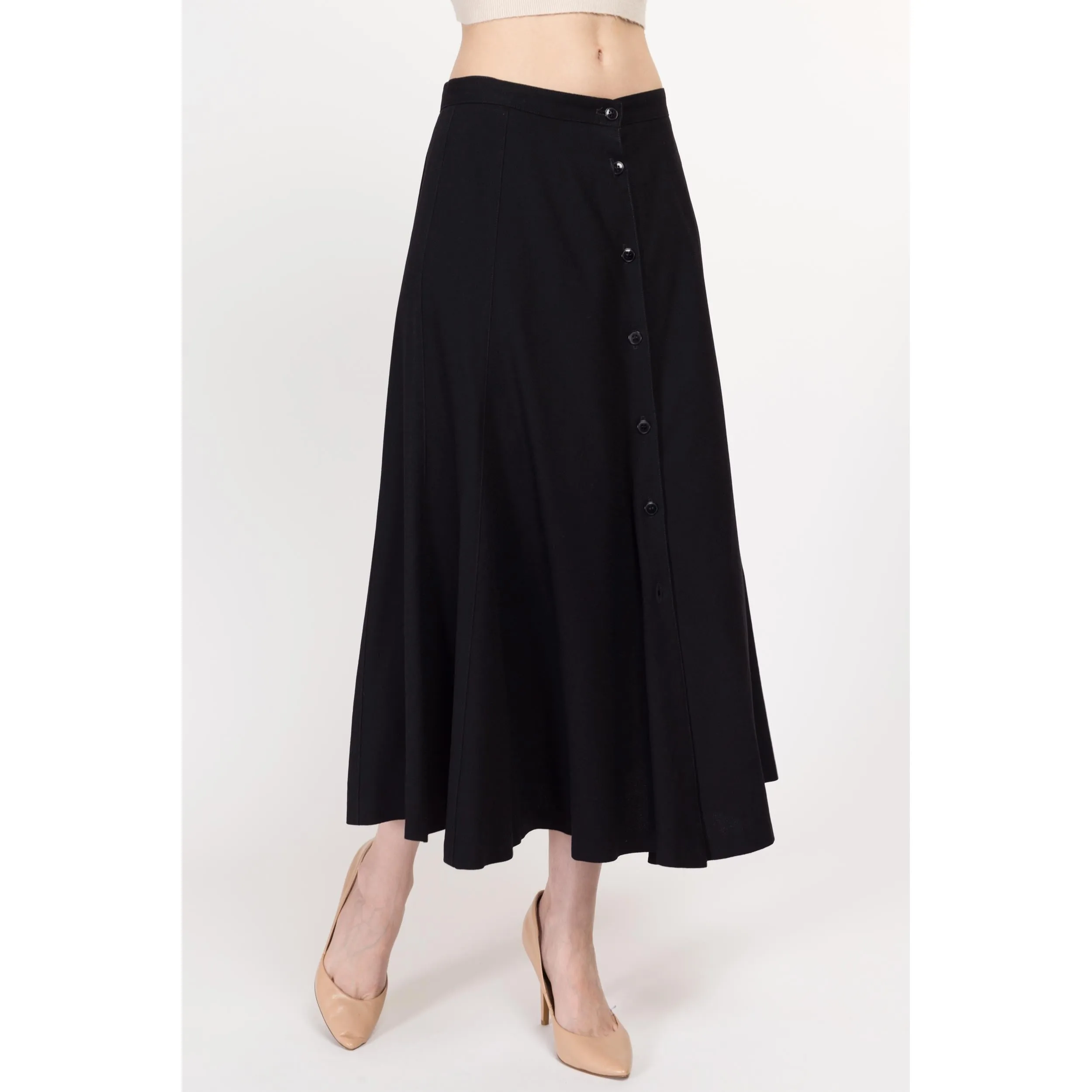 Medium 80s Ann Taylor Black Wool Midi Skirt 28"