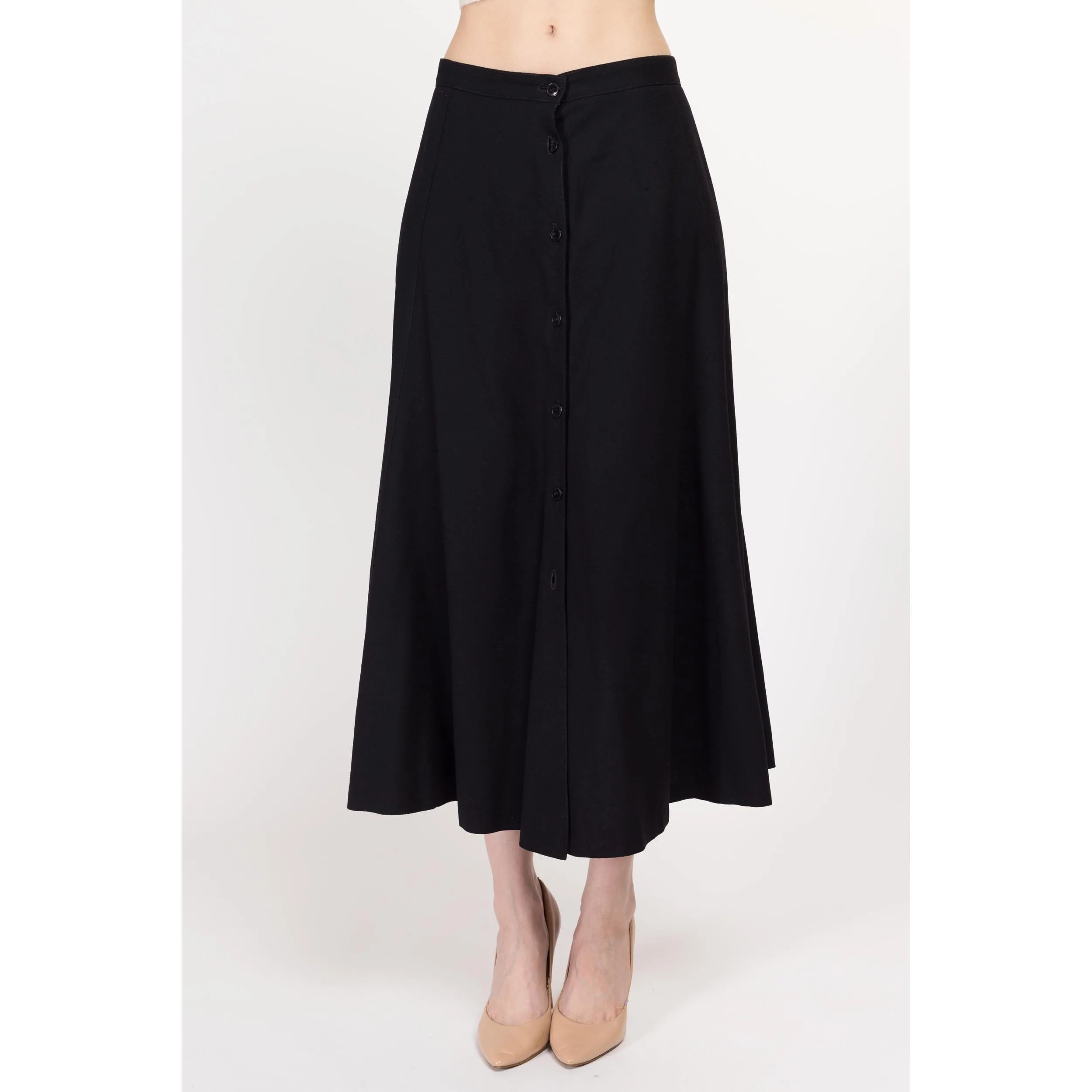 Medium 80s Ann Taylor Black Wool Midi Skirt 28"